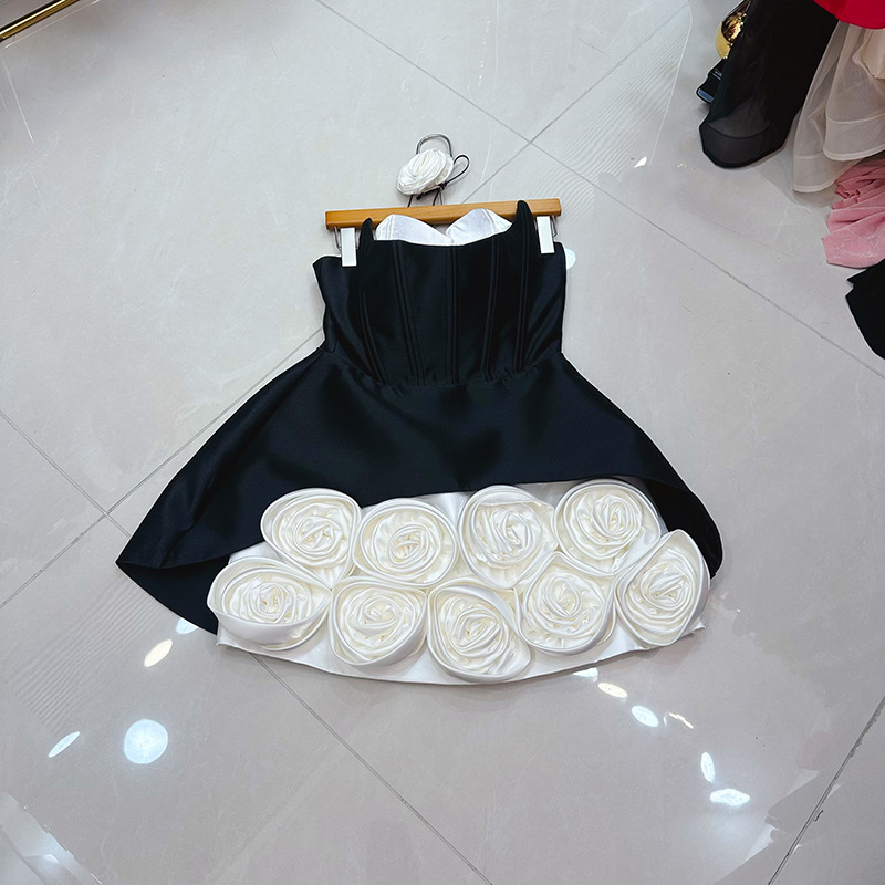 Thirteen Elements Light Luxury Banquet Vietnam Design Three Dimensional Flower Fishbone Skirt Match Dress with Flower A2 # 8586 Thirteen Elements Light Luxury Banquet Vietnam Design Three Dimensional Flower Fishbone Skirt Match Dress with Flower A2 # 8586