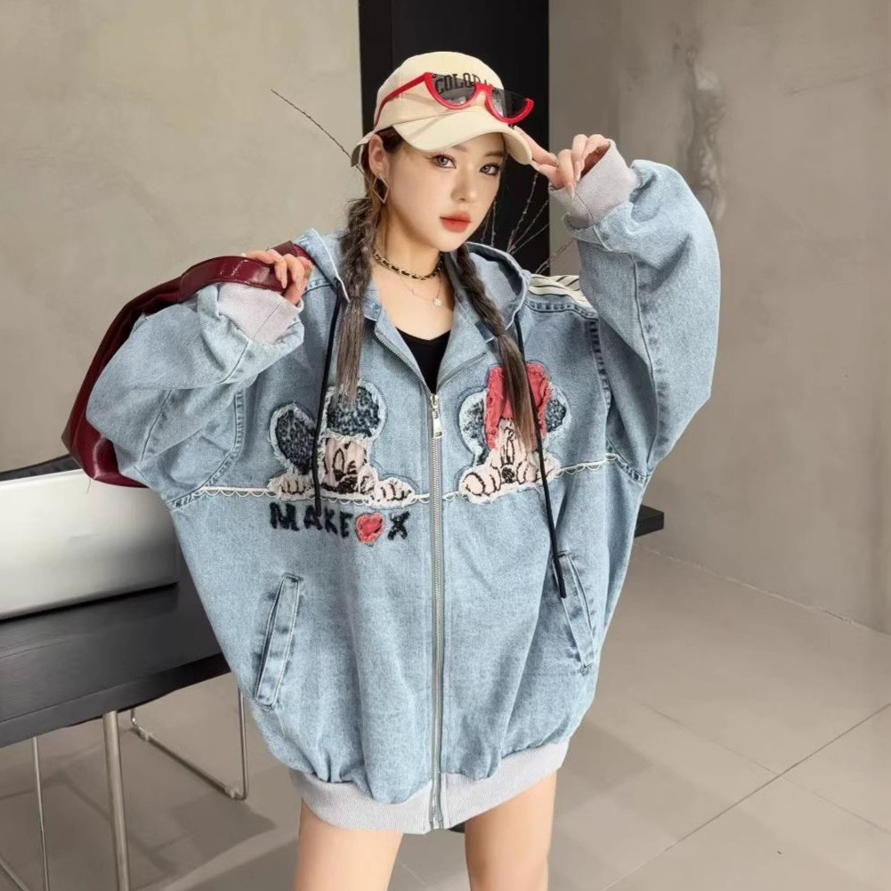 European washed denim jacket for women, 2025 new autumn outfit, fashionable and western-style, hip-hop plus size, high-end American jacket