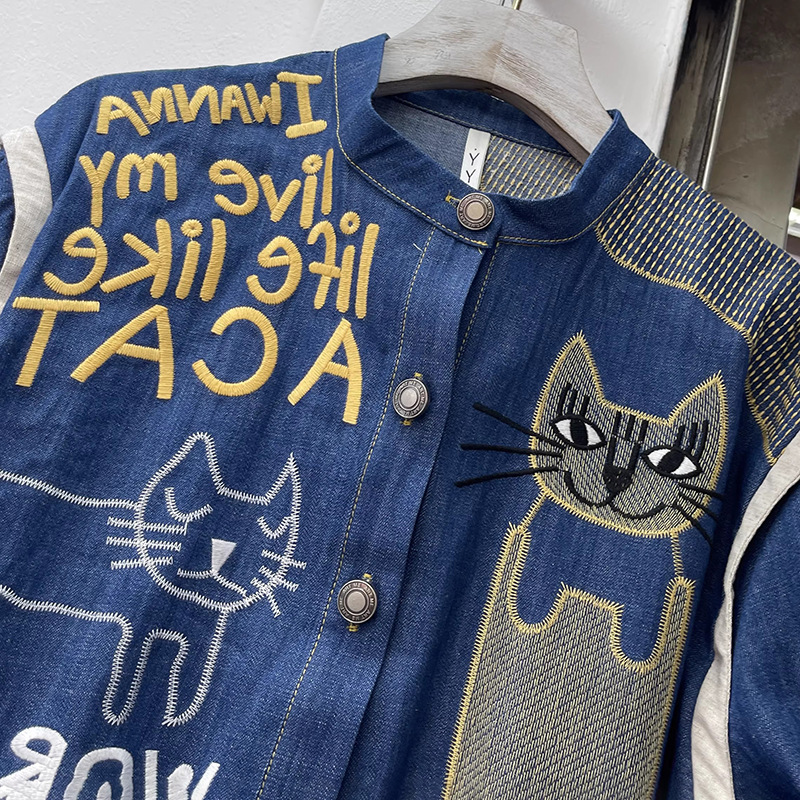 European Station 2025 Spring and Autumn New European Products Women's Fashion Loose Stand Collar Cartoon Embroidered Coat Top Trendy Brand European Station 2025 Spring and Autumn New European Products Women's Fashion Loose Stand Collar Cartoon Embroidered Coat Top Trendy Brand