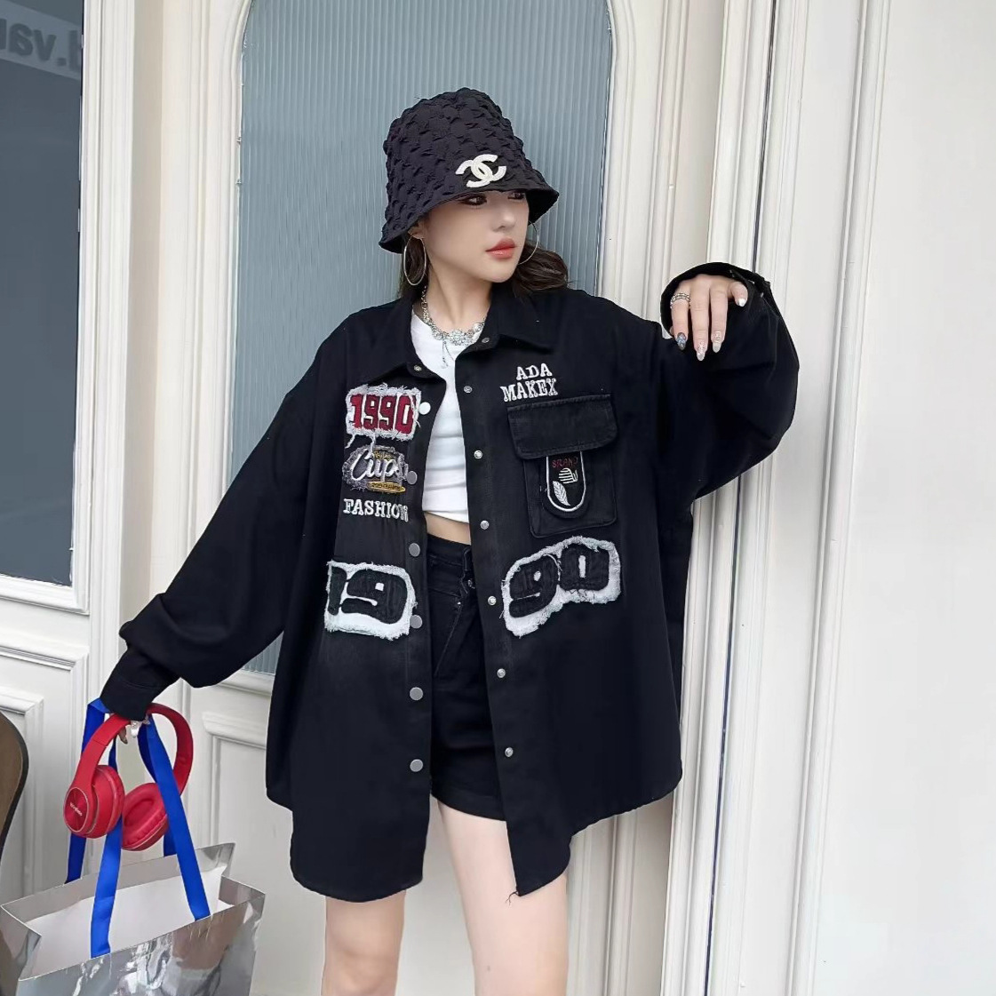 European Station 2025 Spring New Cotton Loose Medium to Long Size Large Edition Handsome Cowboy Long Sleeve Shirt Coat Trendy Brand