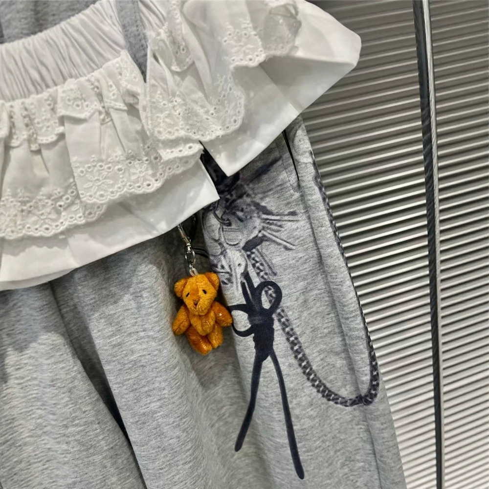 European Station 2025 Autumn New Sweet Cool Spicy Girl Folded Skirt Edge Printed Pendant Loose Waist Pants Wide Leg Pants Trendy European Station 2025 Autumn New Sweet Cool Spicy Girl Folded Skirt Edge Printed Pendant Loose Waist Pants Wide Leg Pants Trendy