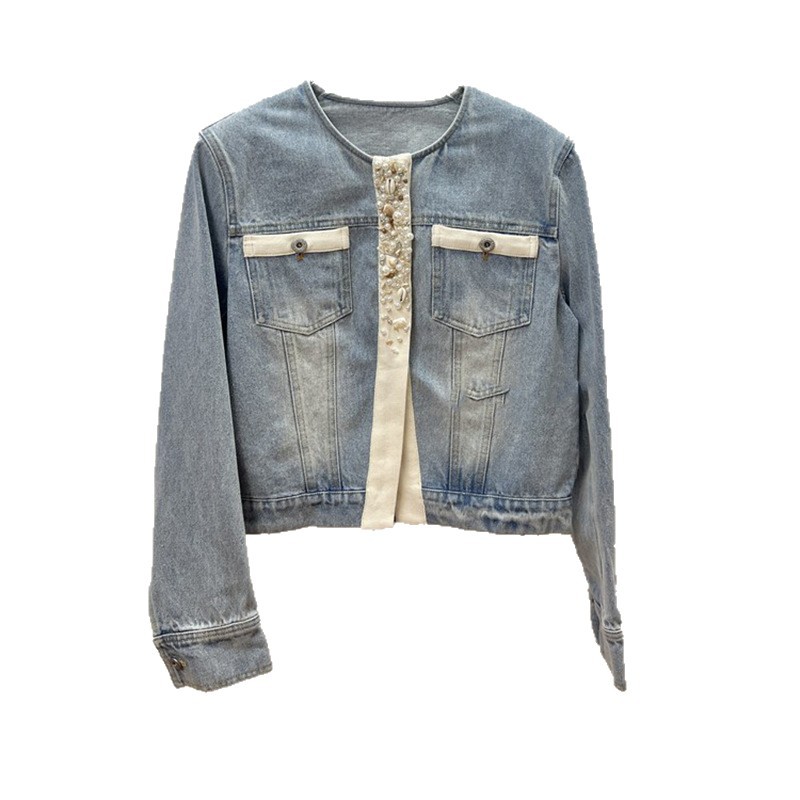 European Station 2025 Spring and Autumn New Design Sense Heavy Industry Nail Bead Long Sleeve Cowboy Jacket Top Women's Trendy Brand European Station 2025 Spring and Autumn New Design Sense Heavy Industry Nail Bead Long Sleeve Cowboy Jacket Top Women's Trendy Brand