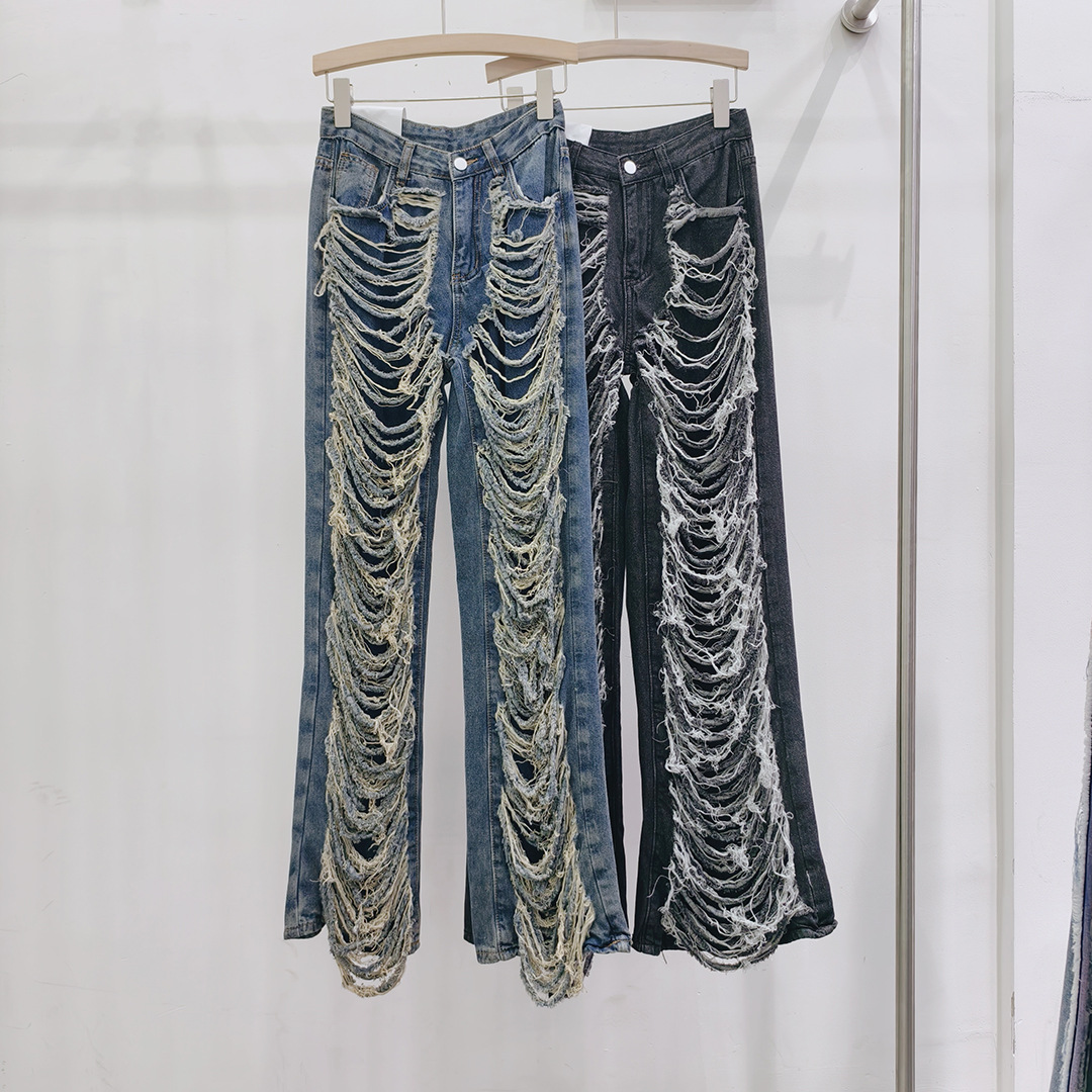 Design sense: ripped jeans for women, spring/summer 2024, loose, wide leg, straight leg, trendy, beggar style, slim and tall street pants