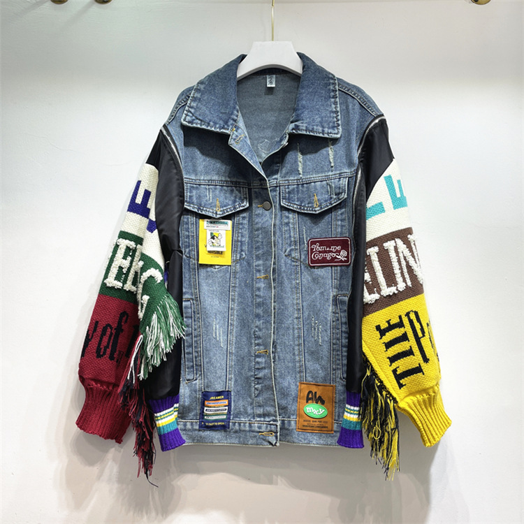 Thailand Fashion Brand Autumn 2022 New Loose Tassel Fashion Heavy Industry Embroidery Splice Denim Coat Women's Top Cross border