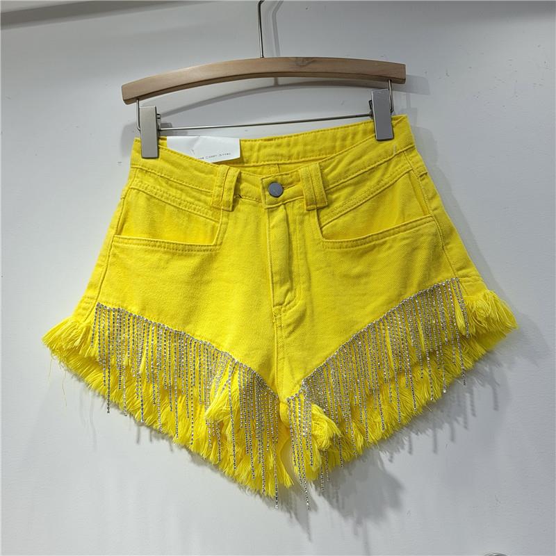 European Station 2023 Spring/Summer New Collection: Broken Hole High Waist Water Diamond Tassel Chain, Slim Fit and Slim Straight Tube Denim Shorts for Women European Station 2023 Spring/Summer New Collection: Broken Hole High Waist Water Diamond Tassel Chain, Slim Fit and Slim Straight Tube Denim Shorts for Women