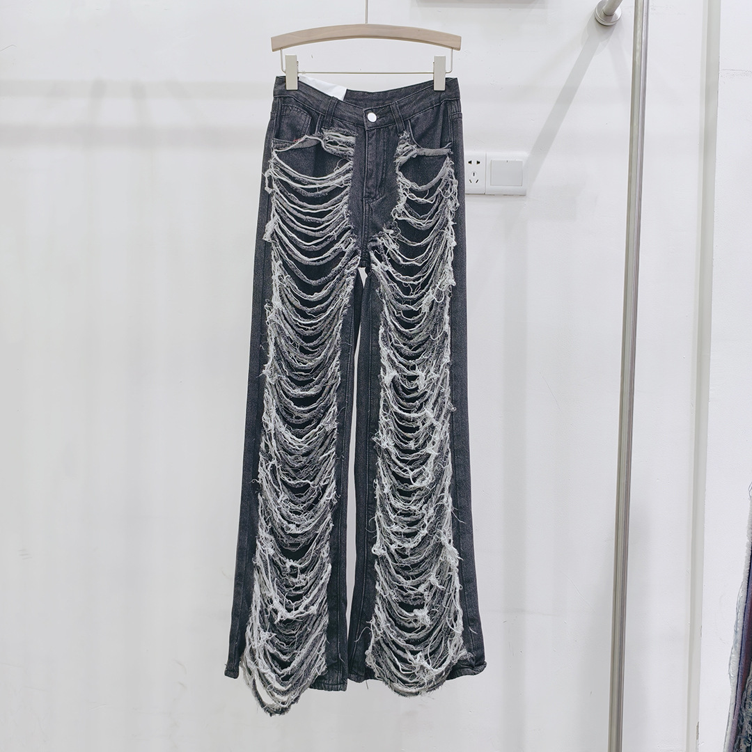 Design sense: ripped jeans for women, spring/summer 2024, loose, wide leg, straight leg, trendy, beggar style, slim and tall street pants Design sense: ripped jeans for women, spring/summer 2024, loose, wide leg, straight leg, trendy, beggar style, slim and tall street pants