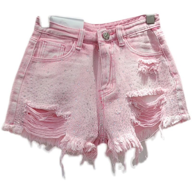 Broken hole denim shorts for women, 2023 new summer outfit, high waist slimming, heavy industry color hot stamping, spicy girl, wide leg hot pants Broken hole denim shorts for women, 2023 new summer outfit, high waist slimming, heavy industry color hot stamping, spicy girl, wide leg hot pants