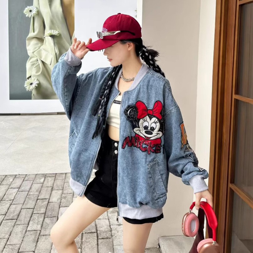 Thailand Chaopai 2025 New Spring Heavy Industry Cartoon Loose Fashion Age reducing Baseball Jacket Jacket Women's Top