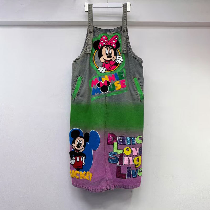 Thailand Trendy 2025 Summer Style Casual Versatile Denim Splice Mesh Edge One Piece Strap Skirt Aged Women