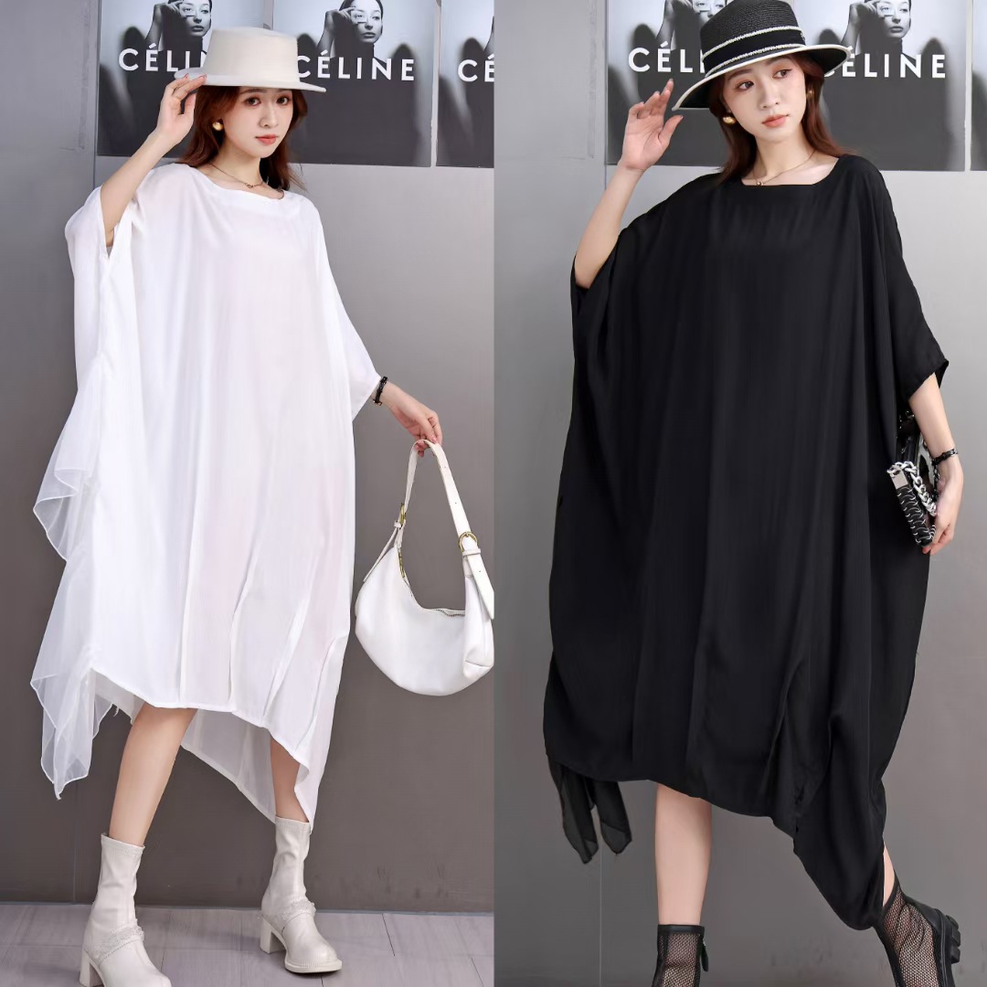 Niche Design Sense 2025 Summer New Women's Dress Loose Large Irregular Ruffle Edge Long Dress Fashionable Look Thin