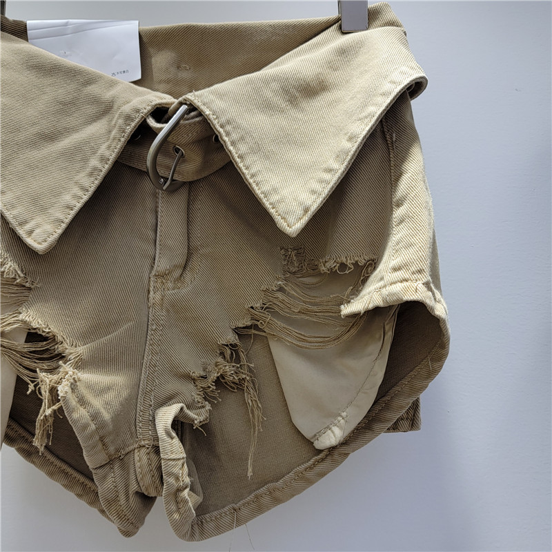 Hot girl retro ripped jeans women summer high waist slimming ins trendy shorts small niche wide leg pants Hot girl retro ripped jeans women summer high waist slimming ins trendy shorts small niche wide leg pants