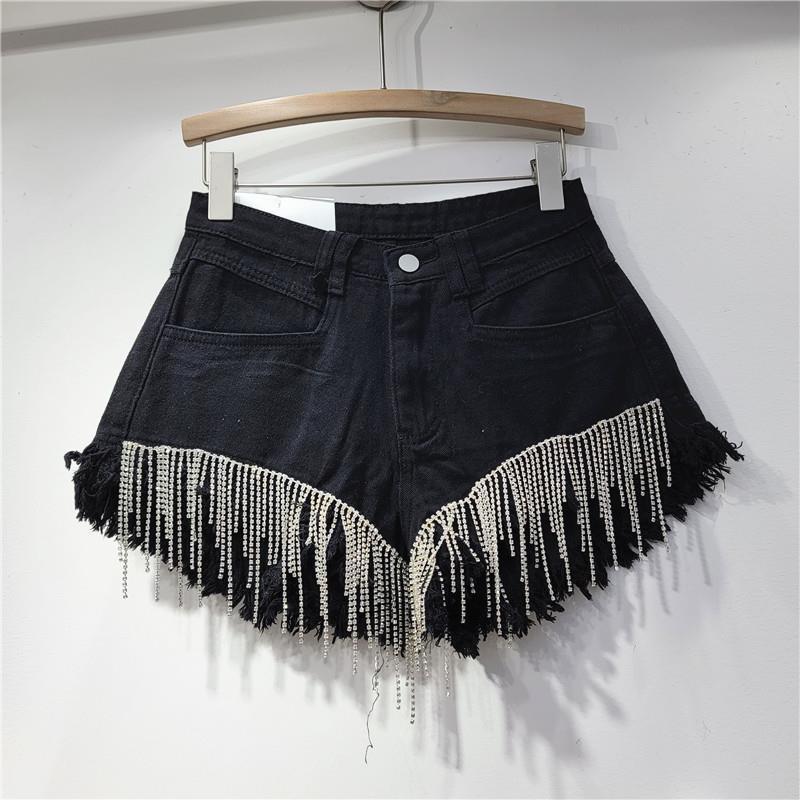 European Station 2023 Spring/Summer New Collection: Broken Hole High Waist Water Diamond Tassel Chain, Slim Fit and Slim Straight Tube Denim Shorts for Women European Station 2023 Spring/Summer New Collection: Broken Hole High Waist Water Diamond Tassel Chain, Slim Fit and Slim Straight Tube Denim Shorts for Women