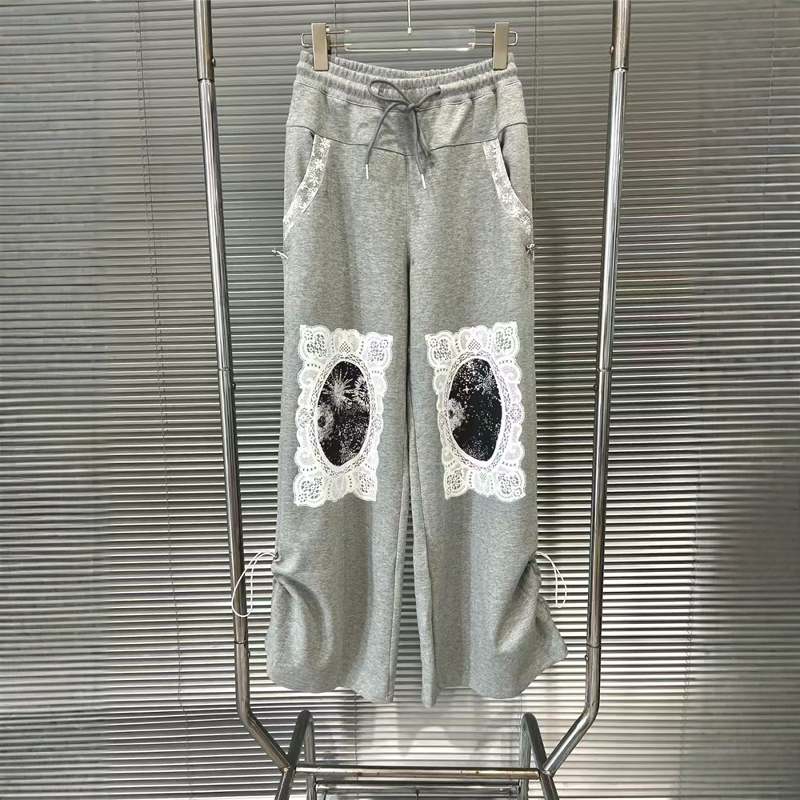 European Station 2025 Spring/Summer New Style American Spicy Girl Style Slim Fit and Versatile Lace Splicing Casual Pants Women's Pants Trendy European Station 2025 Spring/Summer New Style American Spicy Girl Style Slim Fit and Versatile Lace Splicing Casual Pants Women's Pants Trendy