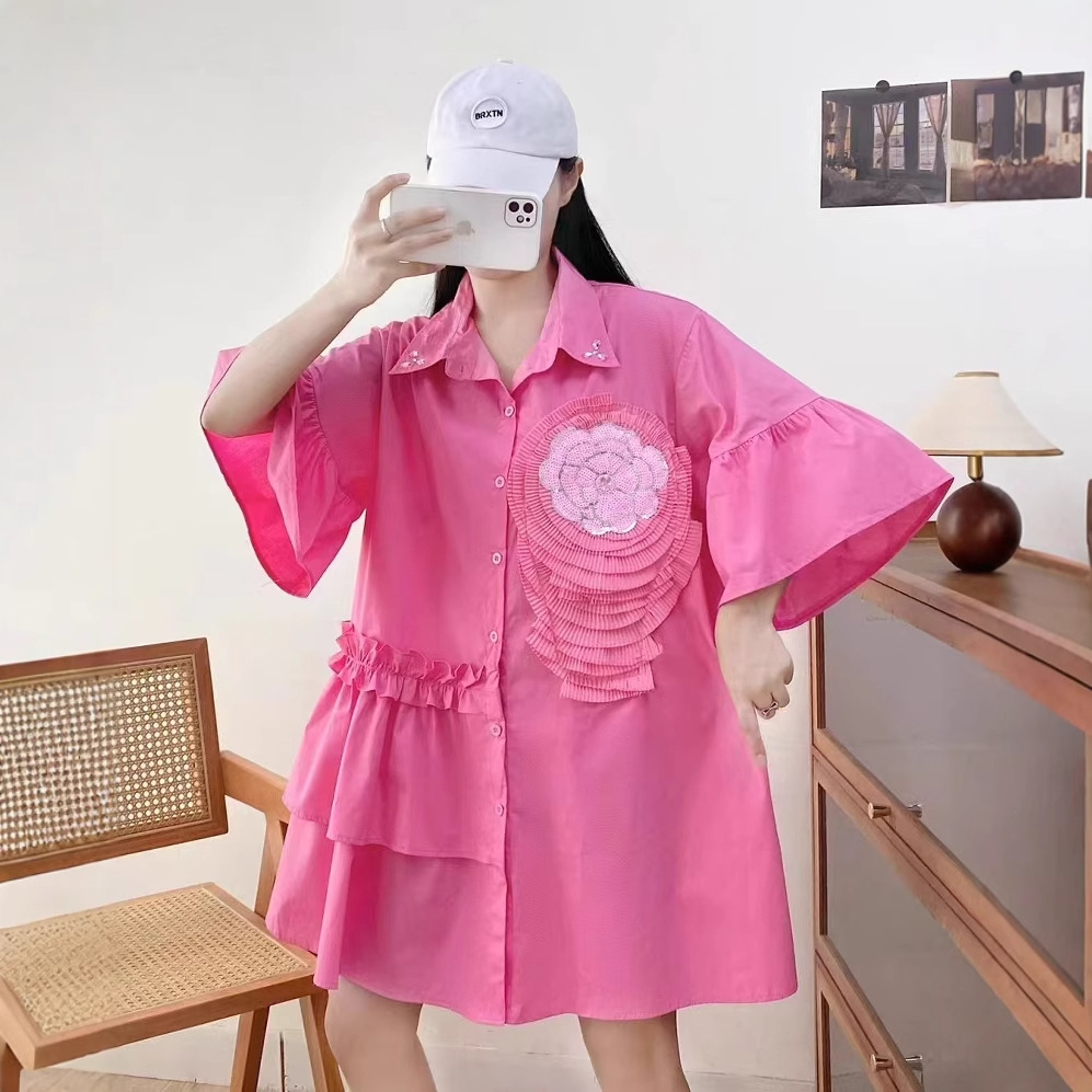 Thailand Chaopai 2025 Summer New Personalized Splice Shirt Women's Loose Slim Medium length Minion Shirt Top