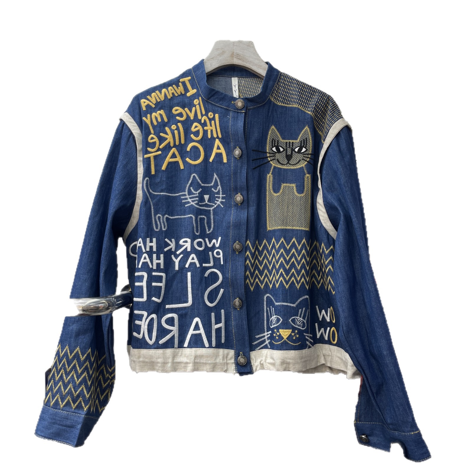 European Station 2025 Spring and Autumn New European Products Women's Fashion Loose Stand Collar Cartoon Embroidered Coat Top Trendy Brand European Station 2025 Spring and Autumn New European Products Women's Fashion Loose Stand Collar Cartoon Embroidered Coat Top Trendy Brand