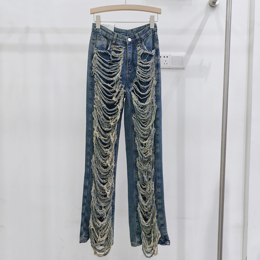 Design sense: ripped jeans for women, spring/summer 2024, loose, wide leg, straight leg, trendy, beggar style, slim and tall street pants Design sense: ripped jeans for women, spring/summer 2024, loose, wide leg, straight leg, trendy, beggar style, slim and tall street pants