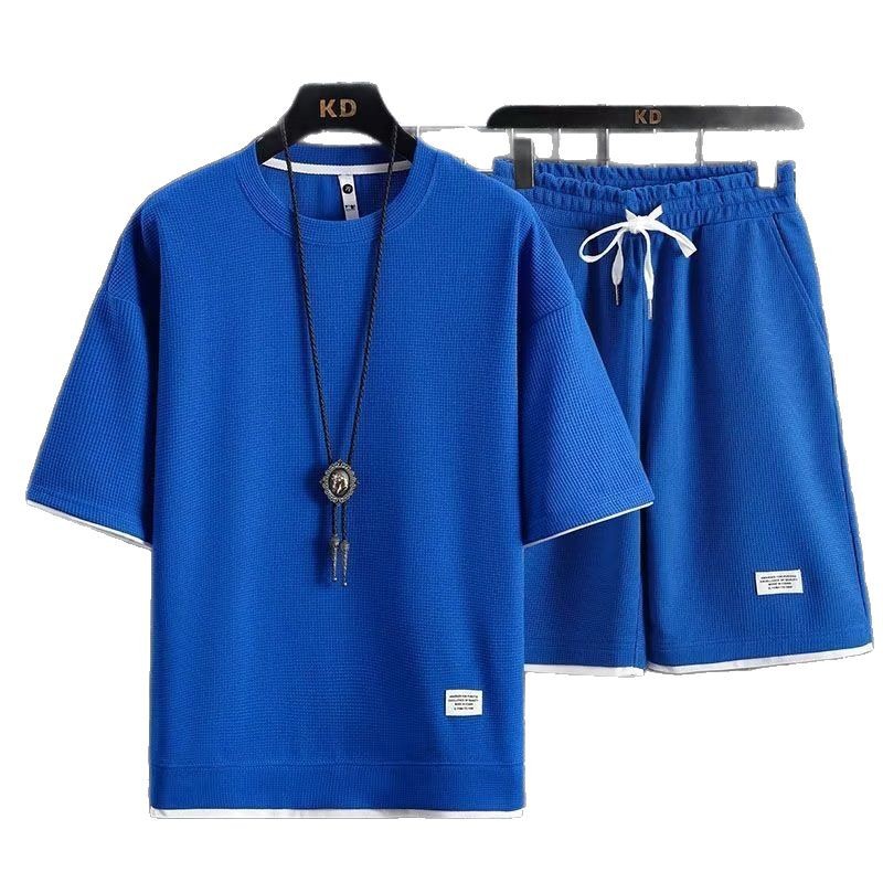 Huafu Ge sports and leisure suit men's short sleeved shorts wholesale Hong Kong style loose vacation two pieces in stock Huafu Ge sports and leisure suit men's short sleeved shorts wholesale Hong Kong style loose vacation two pieces in stock