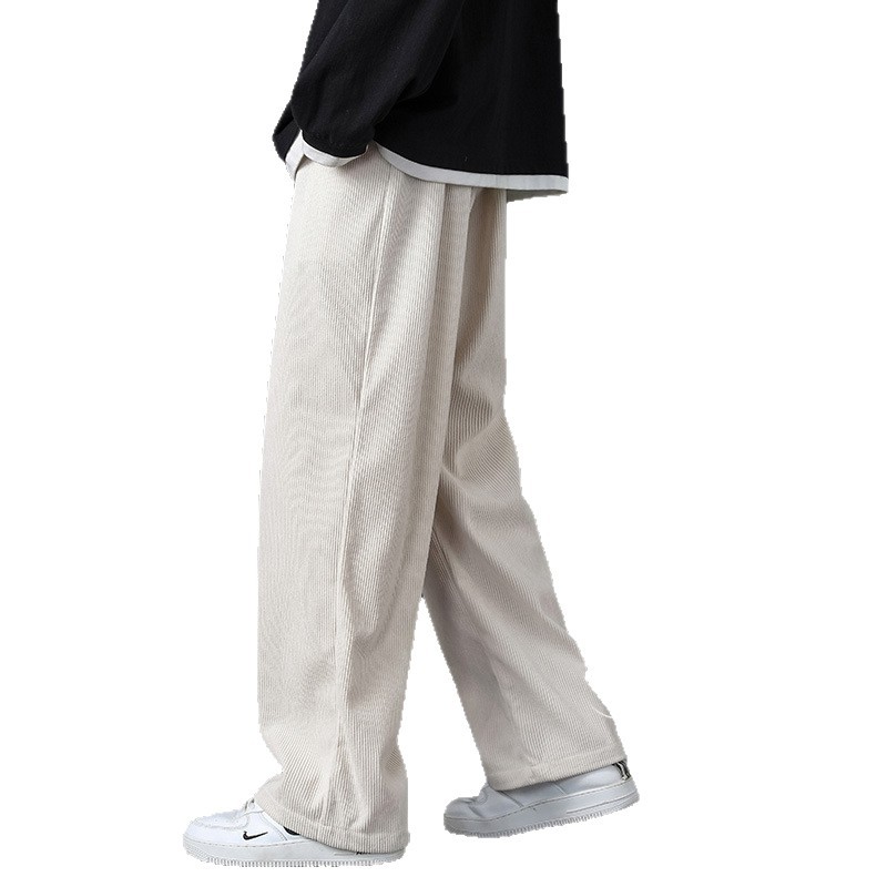Winter clothing new men's casual pants loose straight tube corduroy and velvet warm wide leg sports pants
