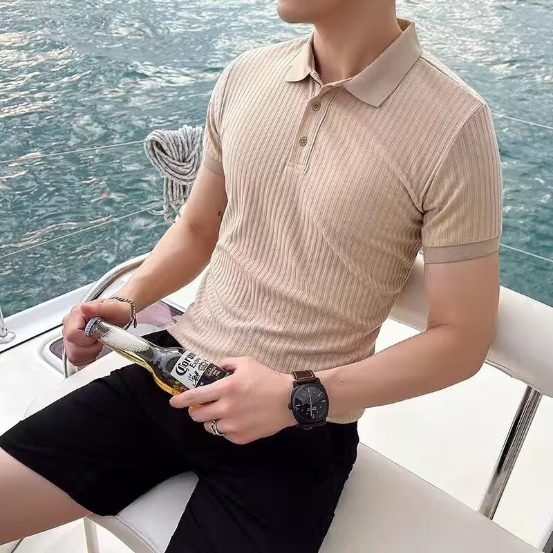 Men's short sleeved POLO summer light luxury business casual top embroidered lapel for middle-aged and young men's clothing T