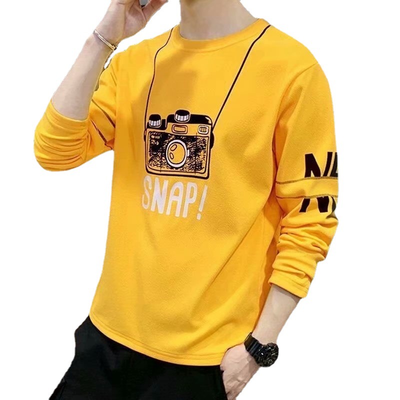 Long sleeved T-shirt men's autumn new Korean version new campus minimalist slim fit casual round neck printed trendy top Long sleeved T-shirt men's autumn new Korean version new campus minimalist slim fit casual round neck printed trendy top