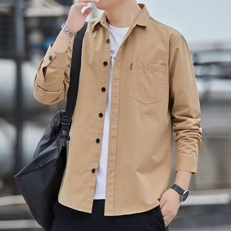 Men's long sleeved casual workwear shirt, men's spring and autumn base shirt, versatile and trendy men's jacket Men's long sleeved casual workwear shirt, men's spring and autumn base shirt, versatile and trendy men's jacket