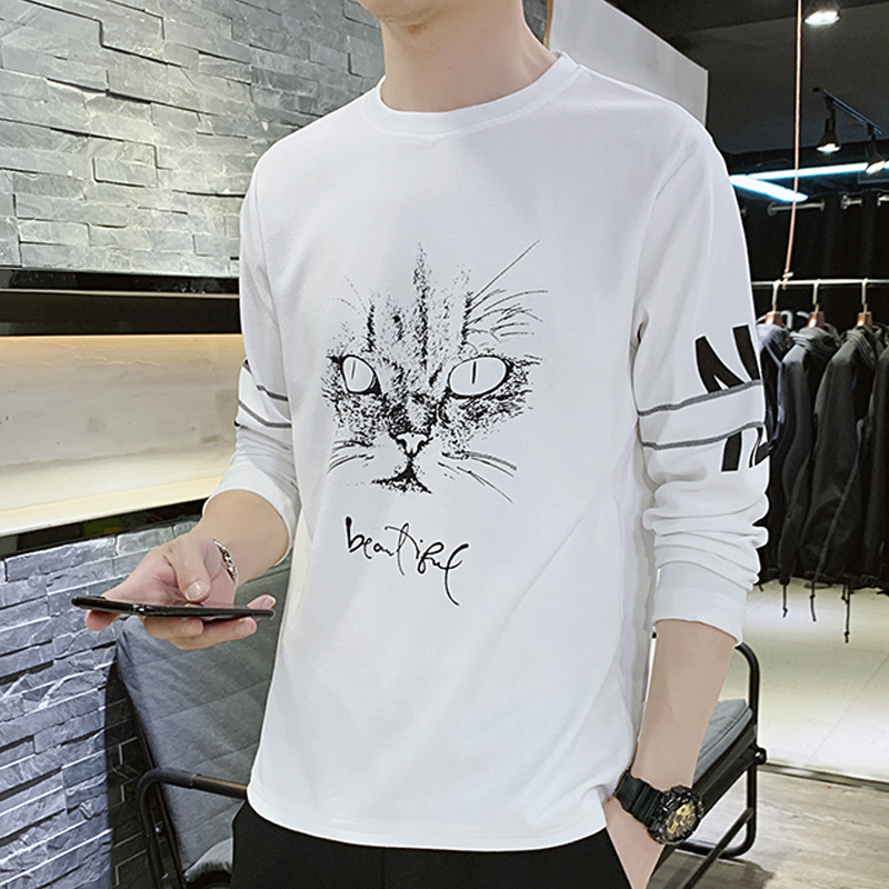 Long sleeved T-shirt men's autumn new Korean version new campus minimalist slim fit casual round neck printed trendy top Long sleeved T-shirt men's autumn new Korean version new campus minimalist slim fit casual round neck printed trendy top