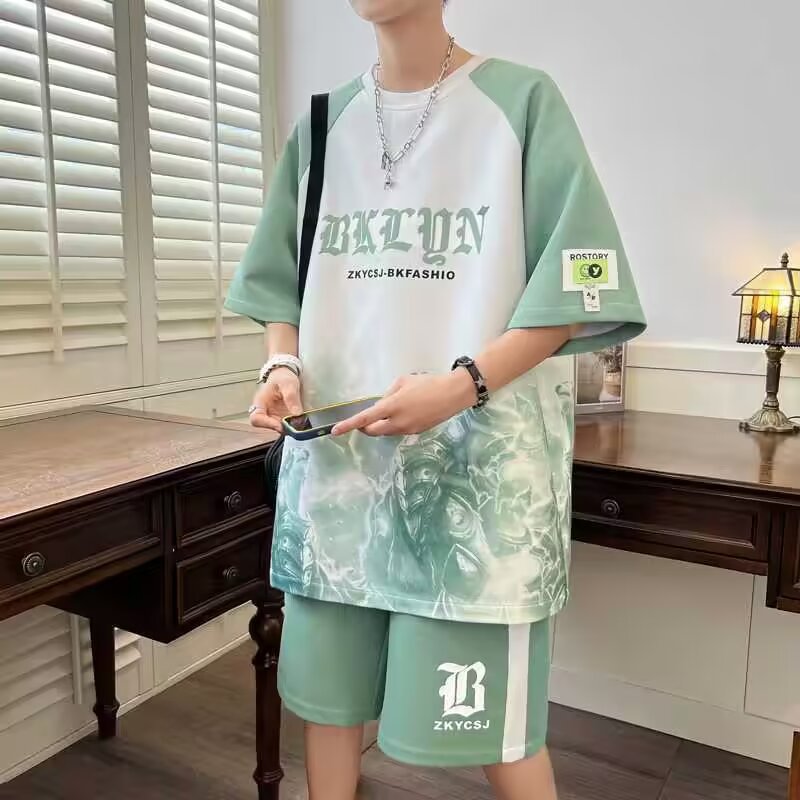 2024 Trendy Casual Sports Set Men's Short sleeved T-shirt Summer New Style Trendy Match Handsome Shorts Set