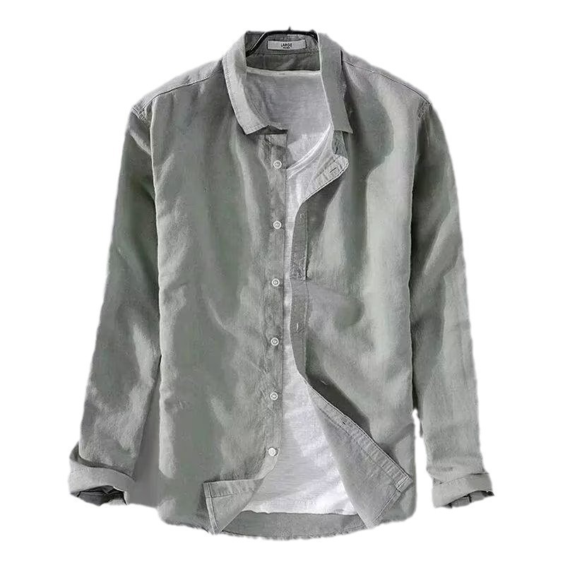 Foreign trade linen shirt men's long sleeved shirt casual collar solid color loose breathable linen shirt men's wholesale Foreign trade linen shirt men's long sleeved shirt casual collar solid color loose breathable linen shirt men's wholesale