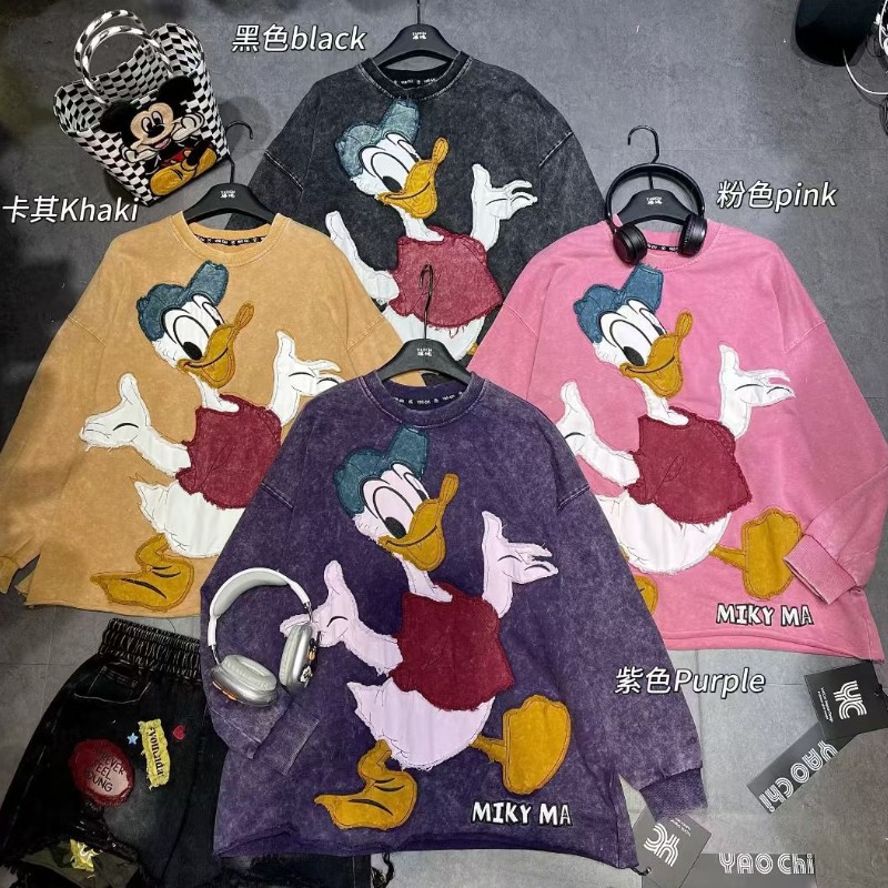 Donald Duck Embroidered Hoodie Long Sleeve Hoodie for Women 2025 Early Autumn New Simple and Lazy Style Top