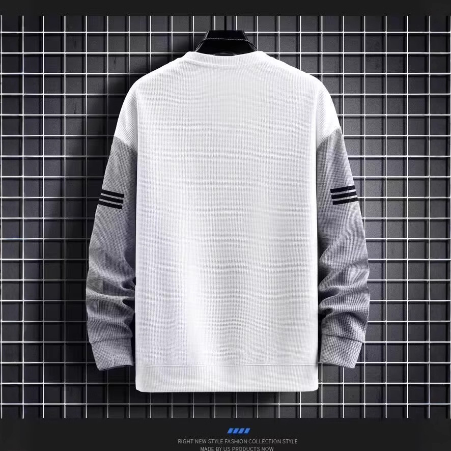 Clothing, sports and leisure suit, autumn new style, color blocking trend, Hong Kong style, loose fit, Waffle round neck hoodie Clothing, sports and leisure suit, autumn new style, color blocking trend, Hong Kong style, loose fit, Waffle round neck hoodie