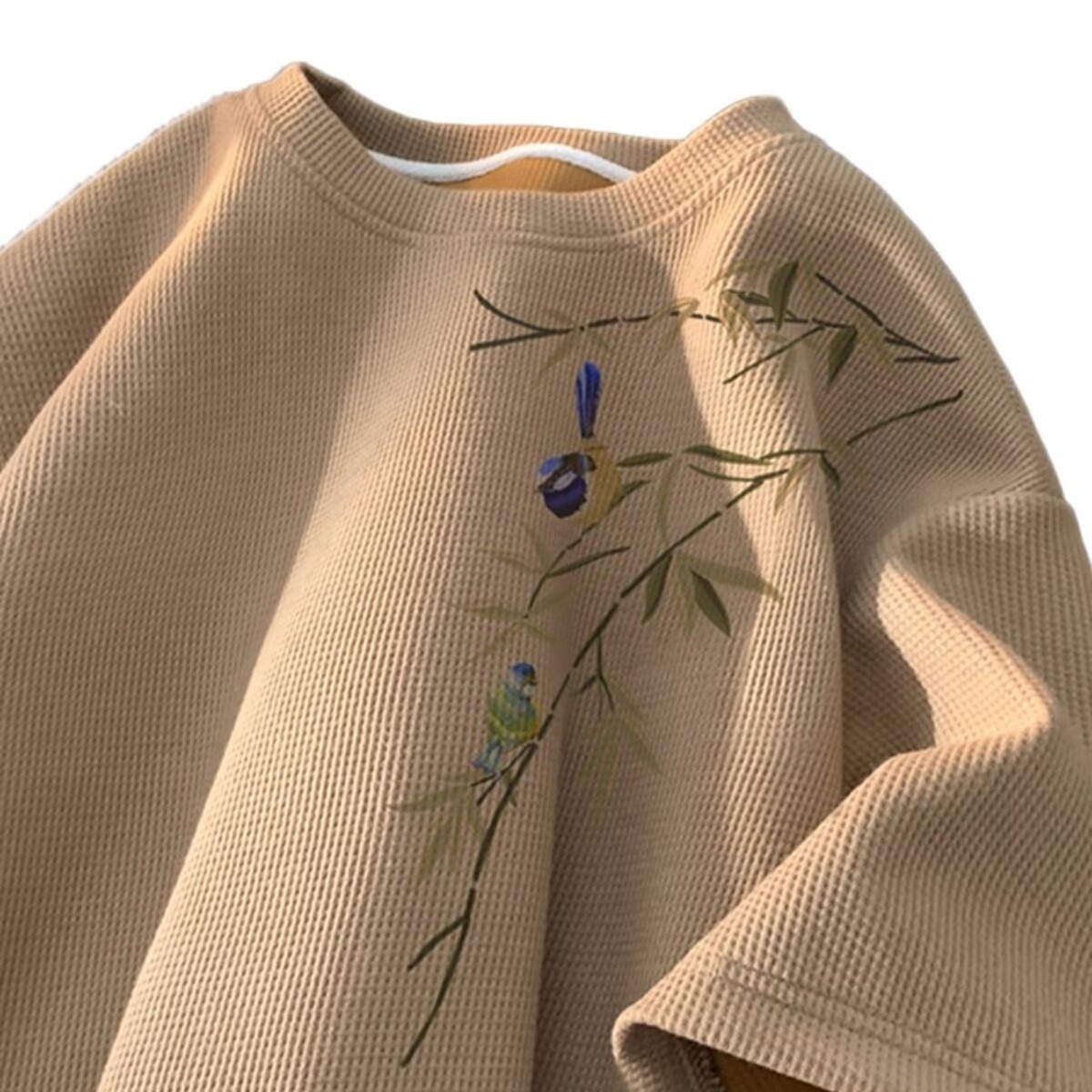 New Chinese style waffle style short sleeved shirt for men, new summer Chinese style top, trendy brand heavy bamboo leaf half sleeve New Chinese style waffle style short sleeved shirt for men, new summer Chinese style top, trendy brand heavy bamboo leaf half sleeve