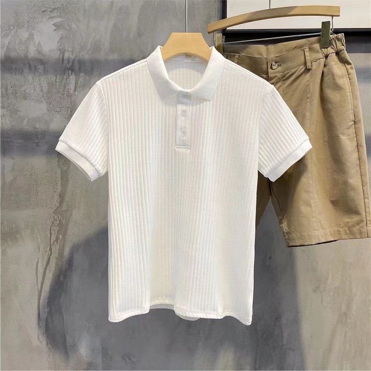 Business polo shirt, striped silk polo shirt, short sleeved trendy brand, summer top, men's T-shirt, lapel Business polo shirt, striped silk polo shirt, short sleeved trendy brand, summer top, men's T-shirt, lapel