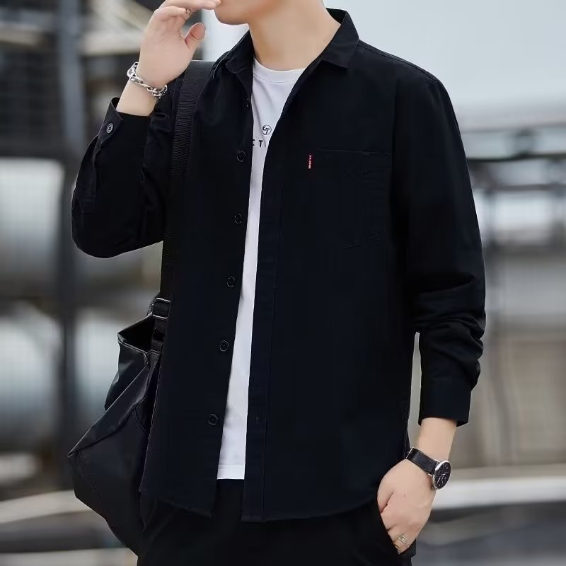 Men's long sleeved casual workwear shirt, men's spring and autumn base shirt, versatile and trendy men's jacket Men's long sleeved casual workwear shirt, men's spring and autumn base shirt, versatile and trendy men's jacket
