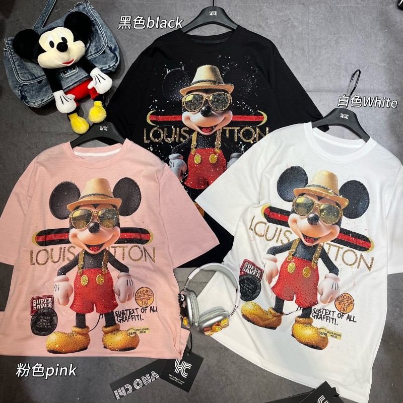 European fashion brand heavy industry shiny and sparkling hot diamond Mickey round neck short sleeved T-shirt loose men's and women's spring and summer new top trend