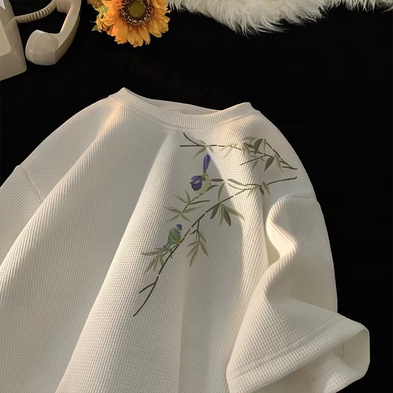 New Chinese style waffle style short sleeved shirt for men, new summer Chinese style top, trendy brand heavy bamboo leaf half sleeve New Chinese style waffle style short sleeved shirt for men, new summer Chinese style top, trendy brand heavy bamboo leaf half sleeve