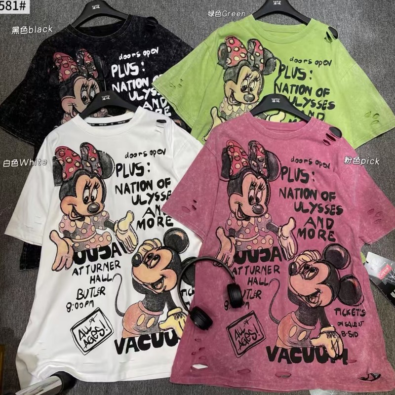 H Cross border Wash Water Trend Brand 2025 Summer Heavy Industry Minnie Cartoon Cute Age Reducing Large Edition Fashion Medium length Short sleeved T-shirt Trend