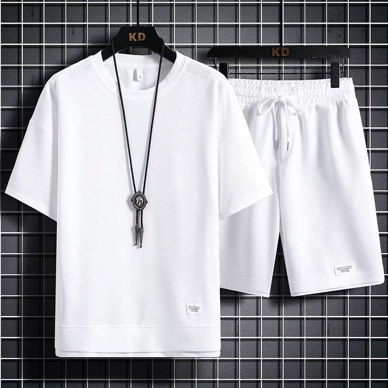 Huafu Ge sports and leisure suit men's short sleeved shorts wholesale Hong Kong style loose vacation two pieces in stock Huafu Ge sports and leisure suit men's short sleeved shorts wholesale Hong Kong style loose vacation two pieces in stock