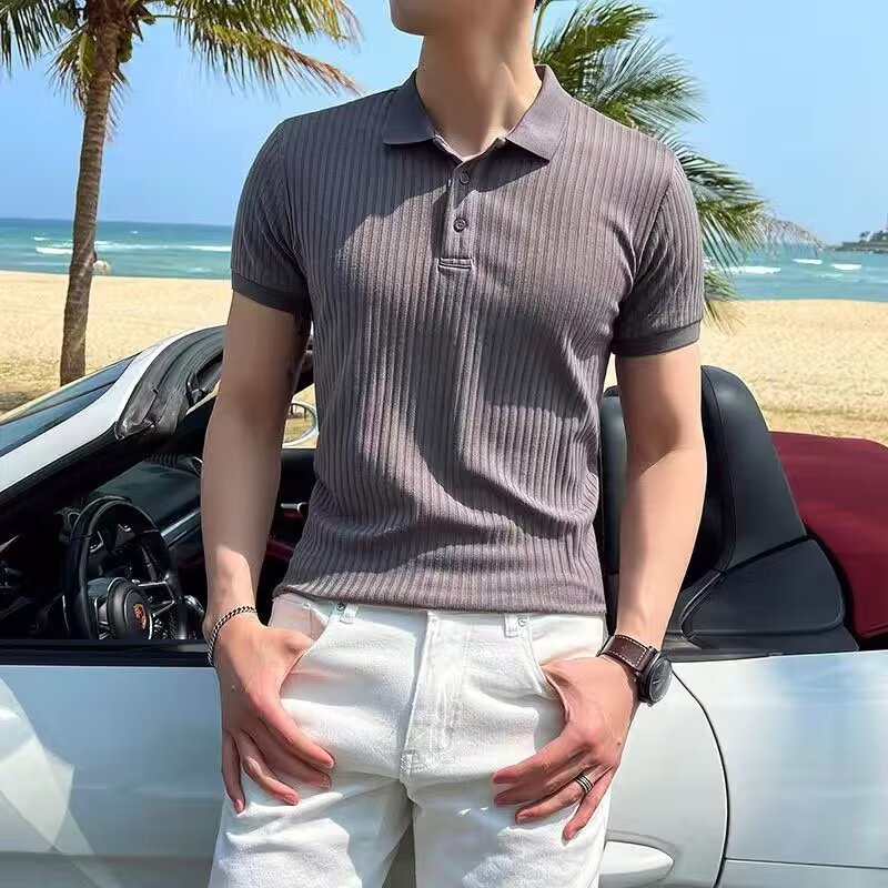 Men's short sleeved POLO summer light luxury business casual top embroidered lapel for middle-aged and young men's clothing T Men's short sleeved POLO summer light luxury business casual top embroidered lapel for middle-aged and young men's clothing T