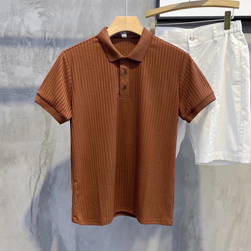 Business polo shirt, striped silk polo shirt, short sleeved trendy brand, summer top, men's T-shirt, lapel Business polo shirt, striped silk polo shirt, short sleeved trendy brand, summer top, men's T-shirt, lapel