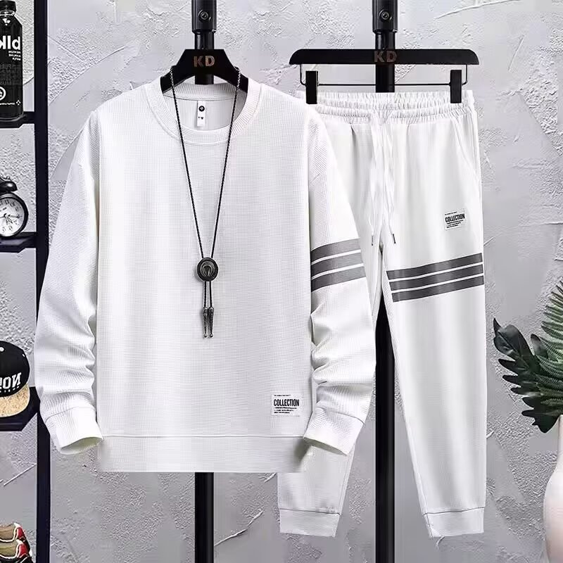 Clothing men's casual sports suit autumn new striped splicing two-piece set round neck sweatshirt loose jacket Clothing men's casual sports suit autumn new striped splicing two-piece set round neck sweatshirt loose jacket