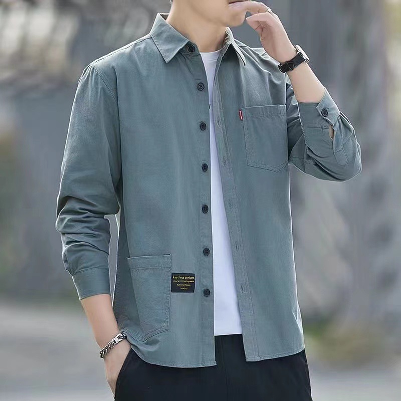 Men's long sleeved casual workwear shirt, men's spring and autumn base shirt, versatile and trendy men's jacket