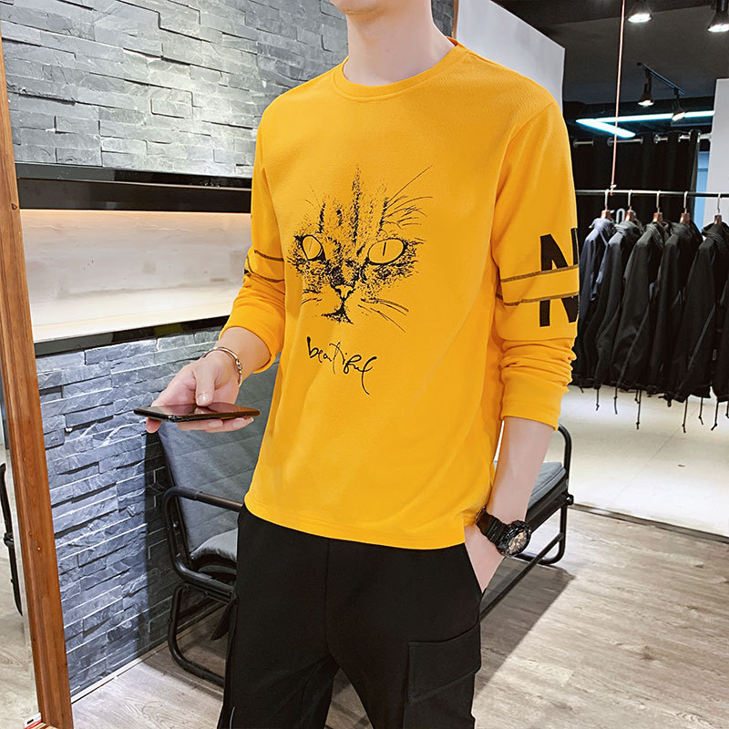 Long sleeved T-shirt men's autumn new Korean version new campus minimalist slim fit casual round neck printed trendy top Long sleeved T-shirt men's autumn new Korean version new campus minimalist slim fit casual round neck printed trendy top