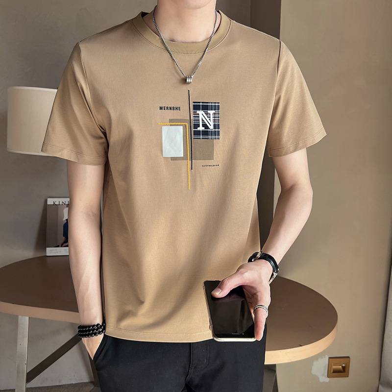 Cross border foreign trade 2023 new summer Korean round neck short sleeved T-shirt men's trendy printed half sleeved T-shirt top wholesale
