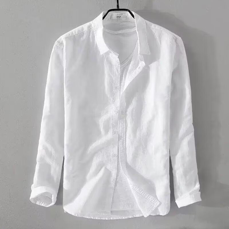 Foreign trade linen shirt men's long sleeved shirt casual collar solid color loose breathable linen shirt men's wholesale Foreign trade linen shirt men's long sleeved shirt casual collar solid color loose breathable linen shirt men's wholesale