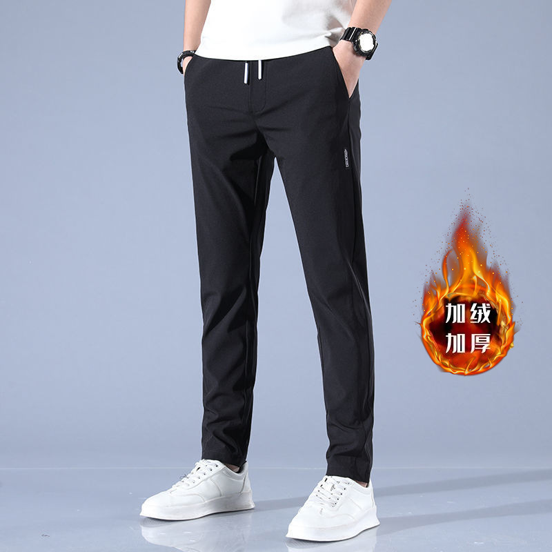 New autumn and winter clothing with black label and fleece pants for men's wear, Korean version, large size, thick, business and foreign trade spot pants New autumn and winter clothing with black label and fleece pants for men's wear, Korean version, large size, thick, business and foreign trade spot pants