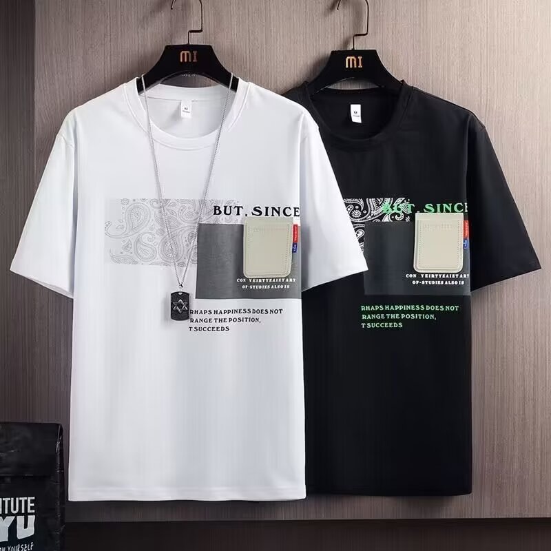 Clothing short sleeved t-shirt men's summer new round neck loose design with printed fashion trend youth top