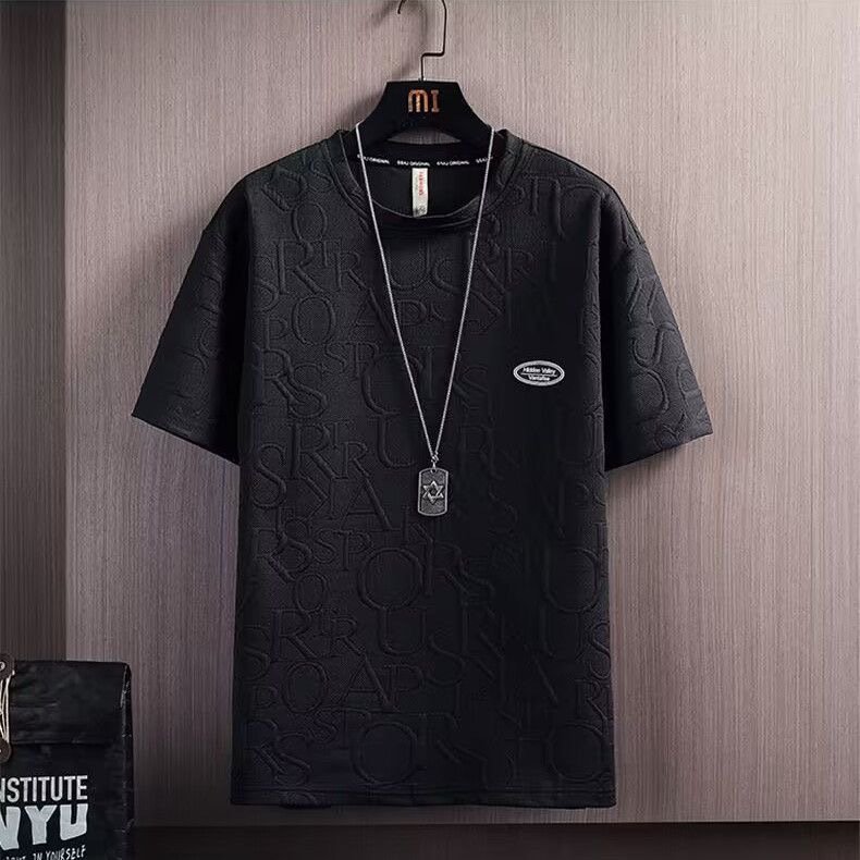 Summer set men's trendy versatile loose casual short sleeved T-shirt, waffle top shorts men Summer set men's trendy versatile loose casual short sleeved T-shirt, waffle top shorts men