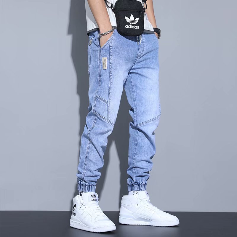 Clothing men's jeans summer new style slim fit fashion trend washed retro patchwork leg binding harem pants