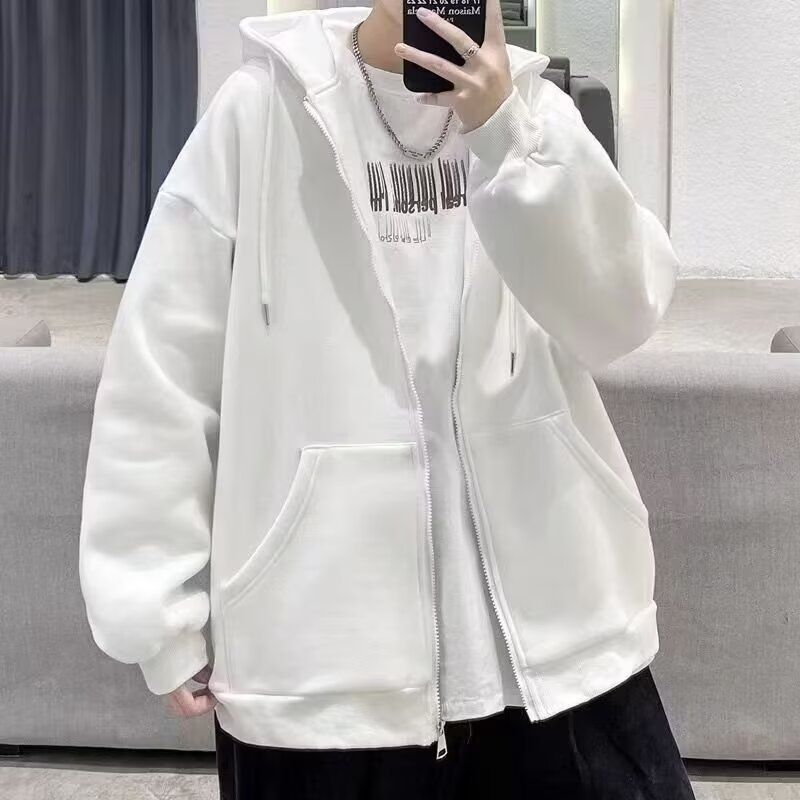 Clothing hoodie men's autumn thin jacket solid color simple foreign trade spot zipper cardigan loose top