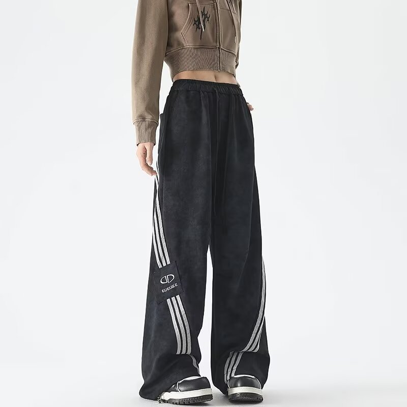 Clothing American tie dye drape sports sweatpants for men and women autumn trend brand three bar loose wide leg floor pants